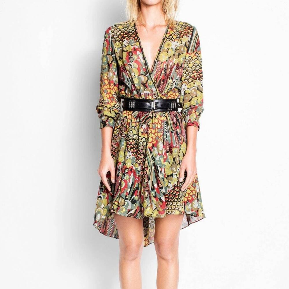Zadig & Voltaire Roumi Deluxe Dress XS Silk Boho Luxury Designer Floral Pattern